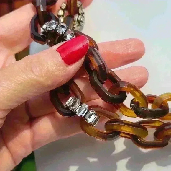 J crew vintage cocktail necklace gold tone brown plastic rhinestones - Picture 9 of 17